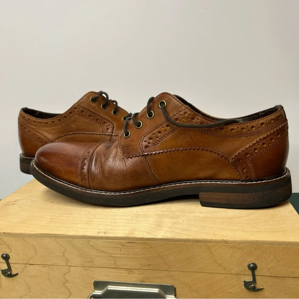 Nunn Bush Shoes Mens 8M Dress Oxford Brown Leather Lace Up Low Top Cap‎ Toe